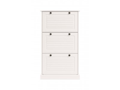 Sapateira na cor branco lavado de madeira com três portas basculantes / Coleção Mille
